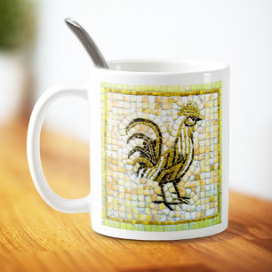 Hühnerkunst in Mosaiktechnik in Beige- und Schwarz Kaffeetasse