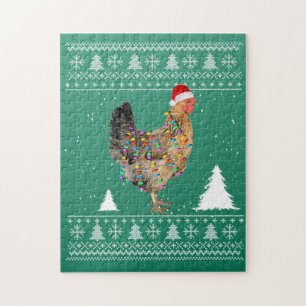 Hühnerleuchten mit Weihnachtsmannmütze Weihnachten Puzzle