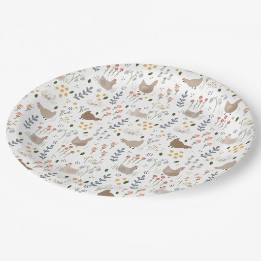 Hühnerliebhaber Hof Tierblumentierisches Party Pappteller (Schrägansicht)