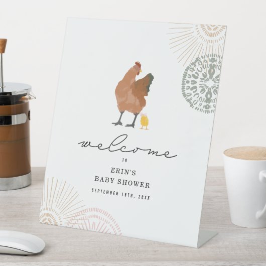 Hühnermädchen Kinderdusche Rosa Blatt Sockelschild (In Situ)