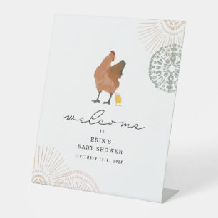 Hühnermädchen Kinderdusche Rosa Blatt Sockelschild