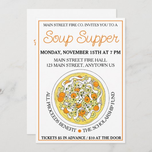 Hühnernoodle Soul Bowl Abendessen Party Einladung (Vorne/Hinten)