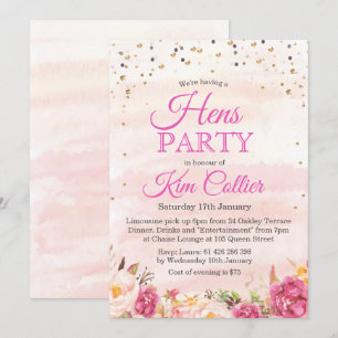 Hühnerparty Blumenaquarell-Einladung Einladung