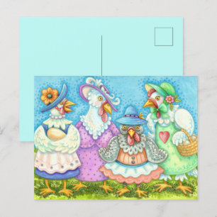 HÜHNERPARTY, LÄNDLICHE GEFIEDERTE FREUNDE Lustig Postkarte