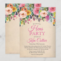 Hühnerparty Vintage Blumen Einladung
