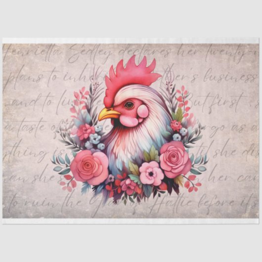 Hühnerportrait in Blume 1 Dekoupage Seidenpapier (Vorderseite)