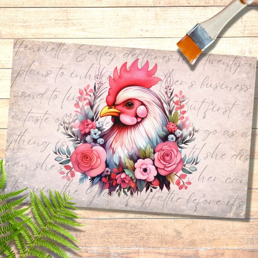 Hühnerportrait in Blume 1 Dekoupage Seidenpapier