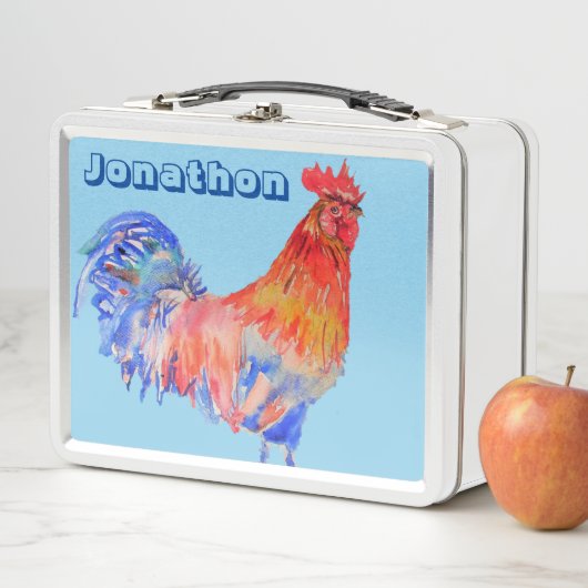 Hühnerrooster Aquarellkids Name Lunch Box (Beispiel)