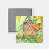 Hühnerrooster Hen Chicks Wasserfarben Wiese Magnet (Vorderseite/Rückseite)