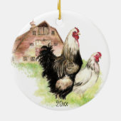 Hühnerrooster Hen Farm Tierische Aquarellkunst Keramik Ornament (Hinten)