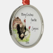 Hühnerrooster Hen Farm Tierische Aquarellkunst Ornament Aus Metall (Rechts)