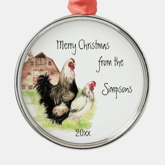 Hühnerrooster Hen Farm Tierische Aquarellkunst Ornament Aus Metall (Vorne)