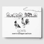 Hühnerrooster, Henne | Schwarze, weiße Bauernhochz Gästebuch (Rückseite)