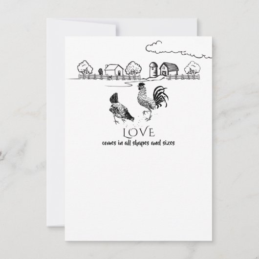 Hühnerrooster, Henne | Schwarze, weiße Bauernhochz Save The Date (Rückseite)