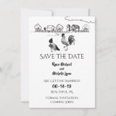 Hühnerrooster, Henne | Schwarze, weiße Bauernhochz Save The Date (Vorderseite)