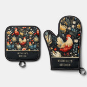 Hühnerroosters Länderbezeichnung Ofenhandschuh & Topflappen-Set (Vorderseite)