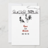 Hühnerroster und Henne in Liebe Farm Wedding Einladung (Rückseite)