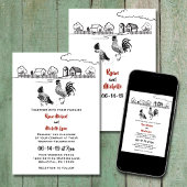 Hühnerroster und Henne in Liebe Farm Wedding Einladung