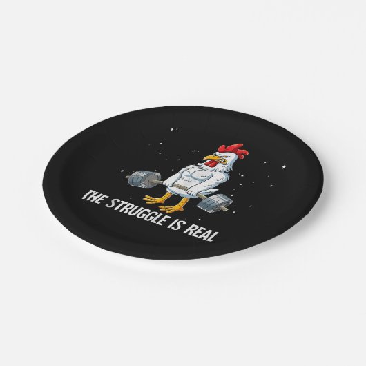 Hühnerschwingengewicht Training Der Kampf ist real Pappteller (Schrägansicht)