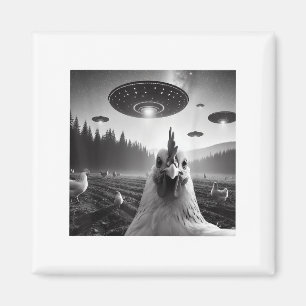Hühnerselfie mit Alien Ufo T-Shirt Funny Gaben Män Magnet