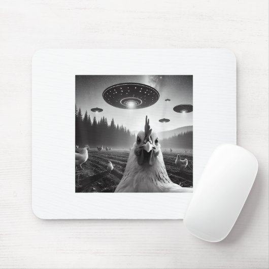Hühnerselfie mit Alien Ufo T-Shirt Funny Gaben Män Mousepad (Mit Mouse)