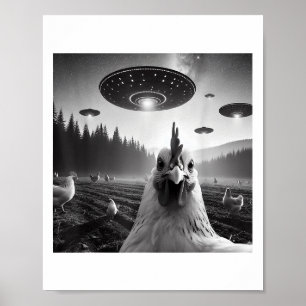 Hühnerselfie mit Alien Ufo T-Shirt Funny Gaben Män Poster