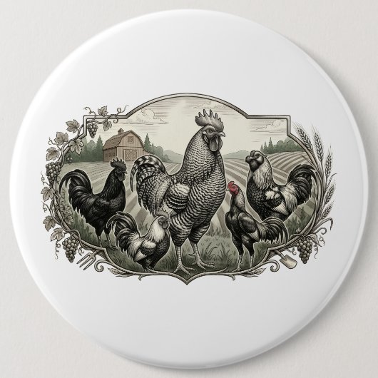 Hühnerstall auf dem Bauernhof Button (Vorderseite)