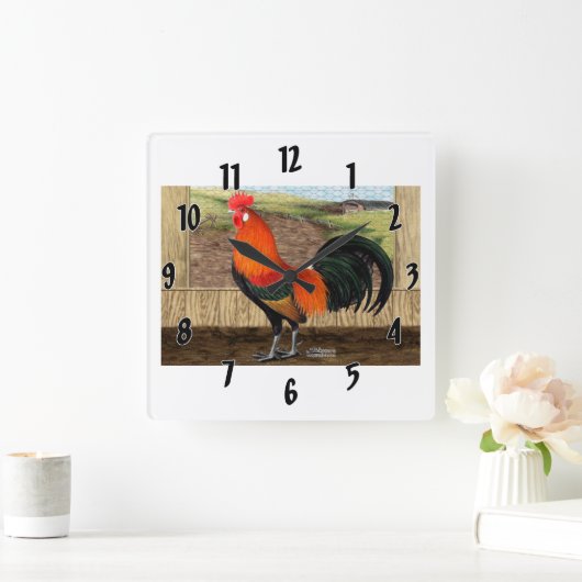 Hühnerstall-Held Quadratische Wanduhr (Zuhause)