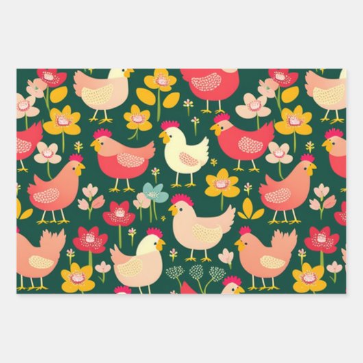 Hühnerwrapping Paper Set Efforeless Gift Wrappin Geschenkpapier Set (Vorderseite 3)