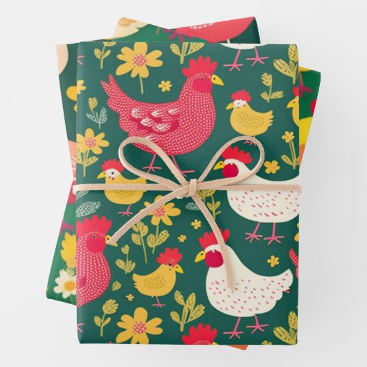 Hühnerwrapping Paper Set Efforeless Gift Wrappin Geschenkpapier Set (Beispiel)