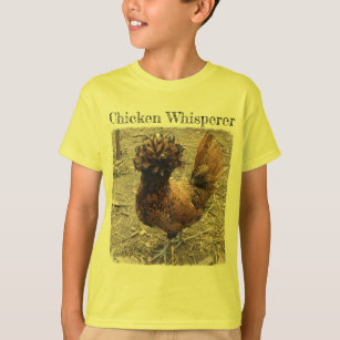 HuhnWhisperer mit goldener polnischer Henne mit T-Shirt