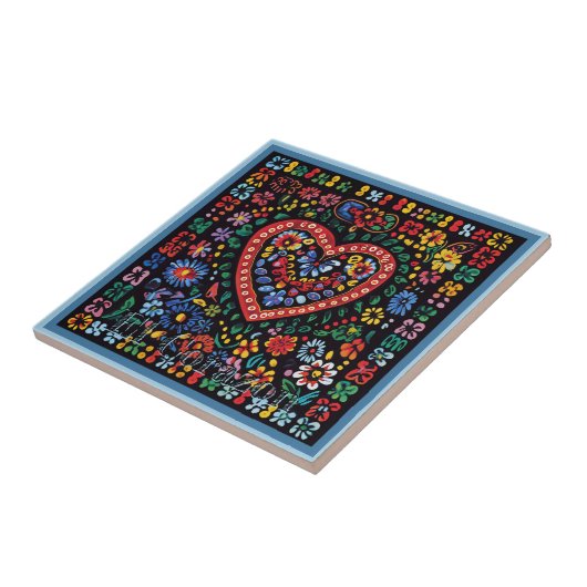 Huichol Loteria Keramik Tile: El Corazon Tile Fliese (Seite)