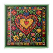 Huichol Loteria Keramik Tile: El Corazon Tile Fliese (Vorderseite)