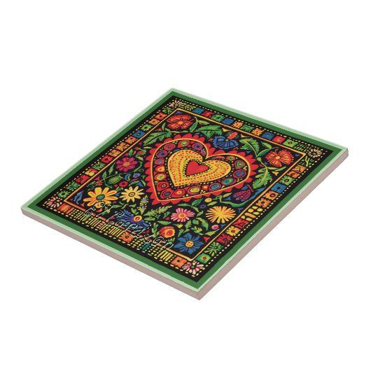 Huichol Loteria Keramik Tile: El Corazon Tile Fliese (Seite)