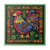 Huichol Loteria Keramik Tile: El Gallo Tile Fliese (Vorderseite)