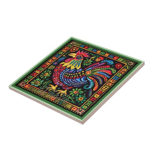 Huichol Loteria Keramik Tile: El Gallo Tile Fliese (Seite)
