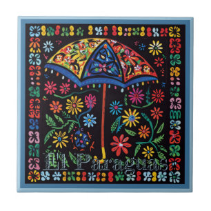 Huichol Loteria Keramik Tile: El Paraguas Tile Fliese