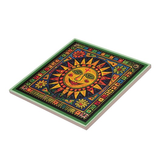 Huichol Loteria Keramik Tile: El Sol Keramik Fliese (Seite)