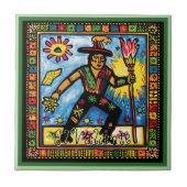 Huichol Loteria Keramik Tile: El Valiente Keramik Fliese (Vorderseite)