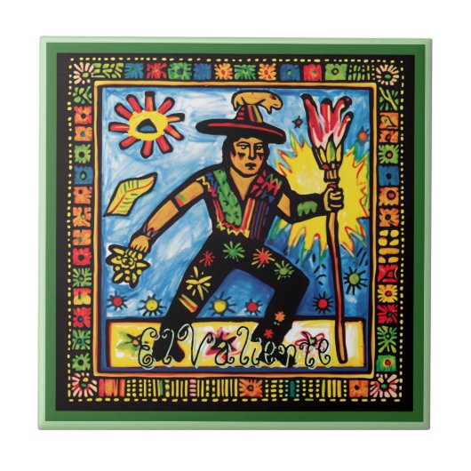 Huichol Loteria Keramik Tile: El Valiente Keramik Fliese (Vorderseite)