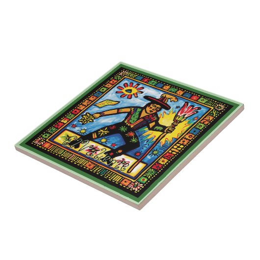 Huichol Loteria Keramik Tile: El Valiente Keramik Fliese (Seite)