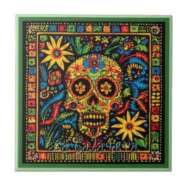Huichol Loteria Keramik Tile La Calavera Tile Fliese
