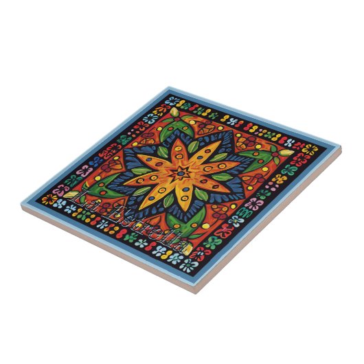 Huichol Loteria Keramik Tile: La Estrella Tile Fliese (Seite)