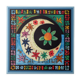 Huichol Loteria Keramik Tile: La Luna Keramik Tile Fliese