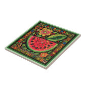 Huichol Loteria Keramik Tile: La Sandia Tile Fliese (Seite)