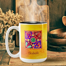 Huichol Mexikanische Kunst Bohemisch farbenfroh Zweifarbige Tasse