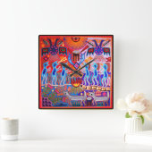 Huichol Ritual Peyote Ceremonie Monte Clock Quadratische Wanduhr (Zuhause)