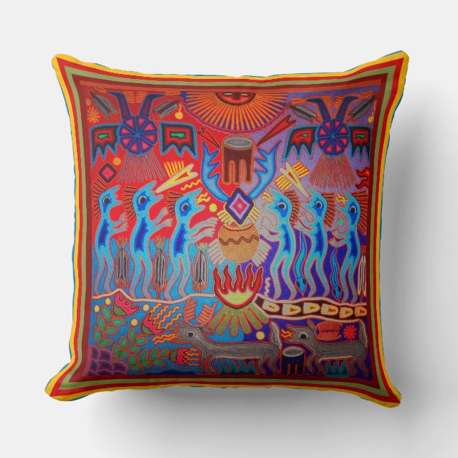 Huichol Shaman Ritual Throw Pillow Kissen (Vorderseite)