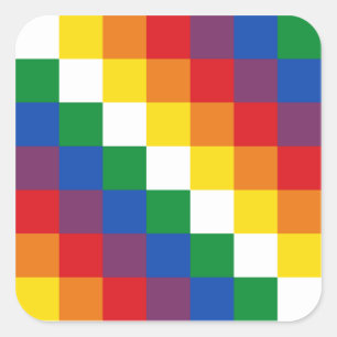 Huipala/Wipala Flag. Andean Qulla Suyu. Bolivien Quadratischer Aufkleber