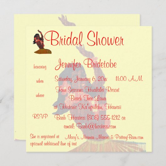 Hula Aloha Luau Brautparty Einladung (Vorne/Hinten)